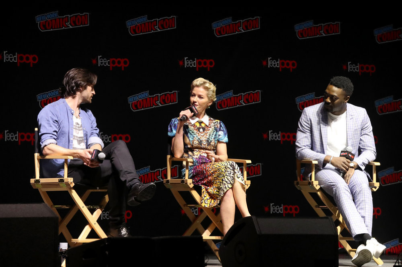 Eoin Macken, Gretchen Mol, and David Ajala at New York Comic Con 2018.